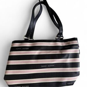 Tommy Hilfiger Black and Pink Striped Tote